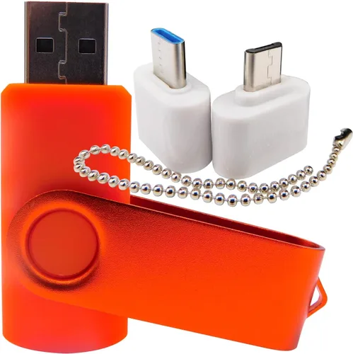 Vista 4 de Mini unidad flash USB de capacidad con 1 OTG (Micro USB) y 1 adaptador tipo C (USB-C) para teléfono móvil (naranja, 128 MB)