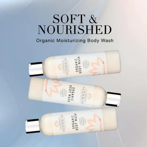 Vista 6 de GLIMMER GODDESS Gel de baño hidratante orgánico, orgánico, vegano, suave para el cabello facial y corporal, con manteca de karité y aceite de coco