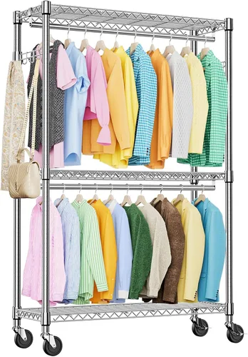 Vista 17 de IZEUK Perchero de Ropa de Alambre Resistente de 2 Combinaciones para Colgar Ropa, Perchero de Armario Guardarropa de Metal Independiente con 3 Negro