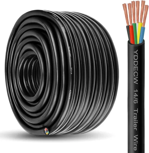 Vista 29 de Cable de Remolque de 4 Vías - Calibre 14, 4 Conductores, 10 Pies, Extensión de Cable Resistente de Cobre Puro, Cordón de Cableado para Remolque RV
