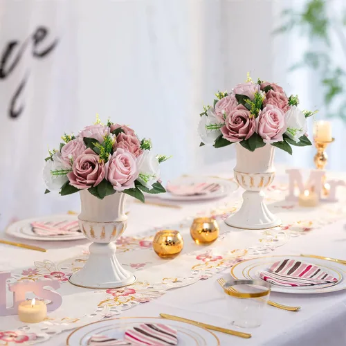 Vista 3 de Sziqiqi Centros de mesa de flores rosas para mesas, bolas de besos para bodas, pieza central de arreglos florales artificiales