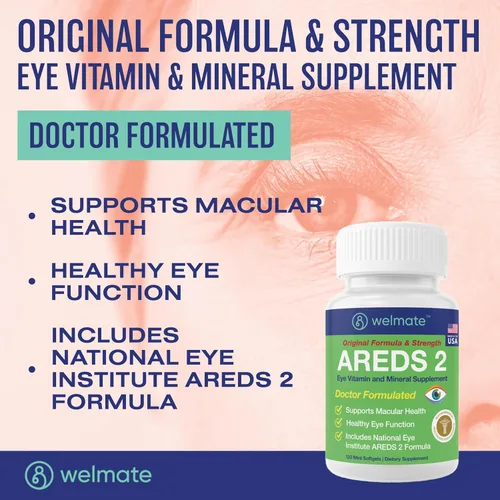 Vista 2 de WELMATE - AREDS 2 (60 porciones) - Suplemento vitamínico y mineral para los ojos - Vitamina C, zinc, luteína, zeaxantina - Salud macular - Formulado