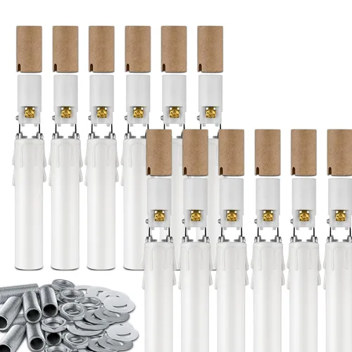 Vista 9 de Candelabro E12 - Enchufe de luz de cerámica ajustable de longitud para iluminación de candelabro, portalámparas de candelabro con fundas blancas