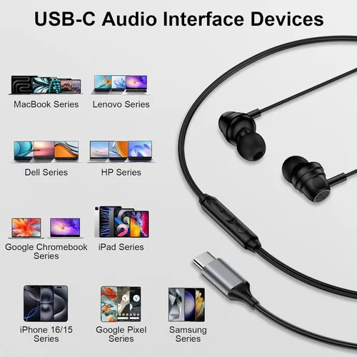 Vista 6 de Auriculares USB C con cable para iPhone 17e 17 Pro Max 17 Air 16 16e 15 Tipo C Auriculares con cable Auriculares