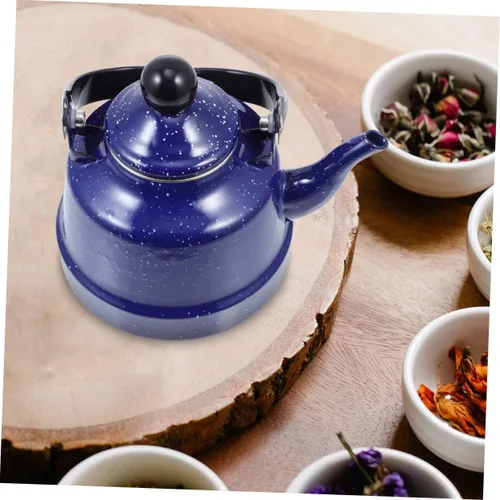 Vista 8 de Tetera esmaltada vintage estilo retro para estufa, tetera esmaltada para el hogar y mango táctil para té suelto