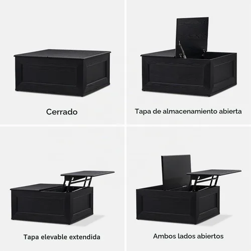 Vista 7 de Mopio Blake - Mesa de centro con tapa abatible y almacenamiento, mesa de centro cuadrada moderna de estilo rústico con parte superior fácil