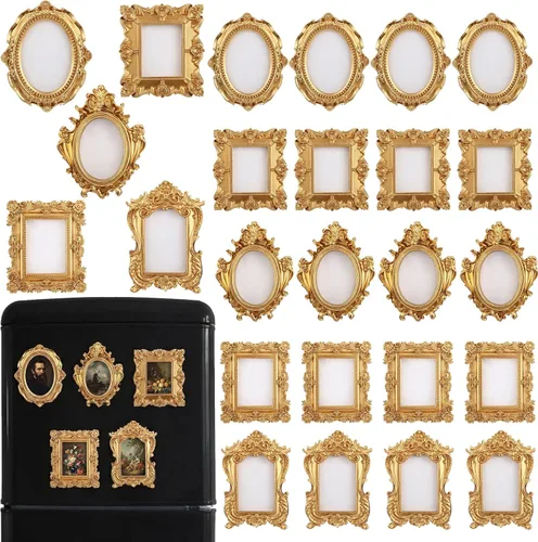 Vista 7 de 20 piezas mini marco magnético dorado para refrigerador marco