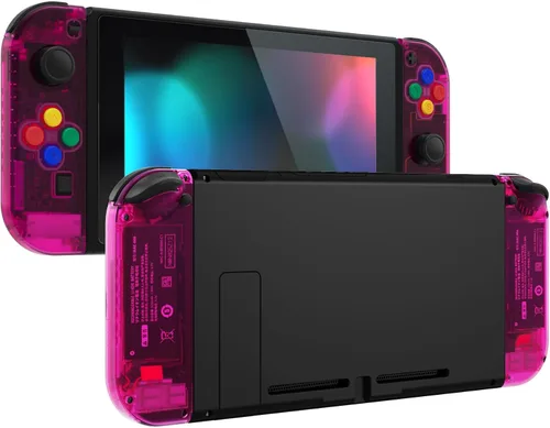 Vista 6 de eXtremeRate Botones de carcasa de repuesto para Nintendo Switch & Switch OLED, carcasa personalizada rosa caramelo transparente con botón corlorful