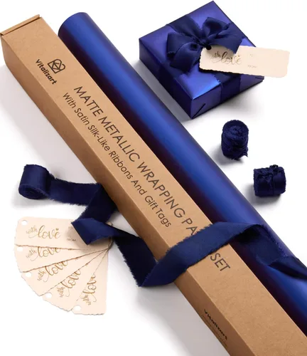 Vista 7 de Vitalizart Juego de papel de regalo metálico negro mate de 17 pulgadas con cinta de satén de seda y etiquetas de regalo, envoltura de regalos