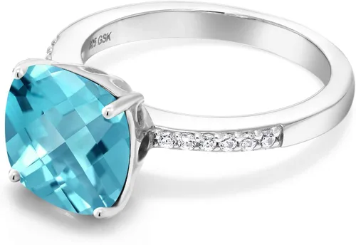 Vista 43 de Gem Stone King Anillo de compromiso de plata de ley 925 con piedra preciosa de corte cojín de 0.39 pulgadas Anillo de compromiso de aniversario