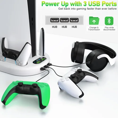 Vista 5 de for PS5 Stand Cooling Station with Dual PS5 Charging Station Playstation 5 Console Cooler for ps5 Host Docking Station with Cooling Fan PS5