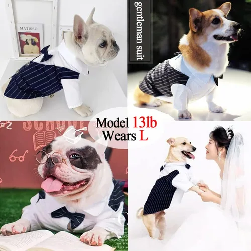 Vista 3 de Camisa para perro, ropa de esmoquin para mascotas, disfraz de corbatín, ropa formal para perros con corbata, corbata de moño de boda para cachorros