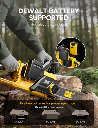 Vista 2 de DeForce Motosierra Eléctrica Inalámbrica de 16" 40V, para Baterías DeWalt 20V Max, Motosierra a Batería sin Escobillas, con Engrasador Automático