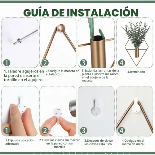 Vista 3 de Jexine - 2 macetas artificiales colgantes para decoración de pared, antiguas, eucalipto Cobre Antiguo