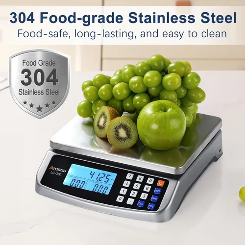 Vista 7 de Atogou Báscula de alimentos de 66 libras, báscula de cocina comercial con cálculo de precios, enchufable utilizable, 0.05 oz/1 g, acero inoxidable