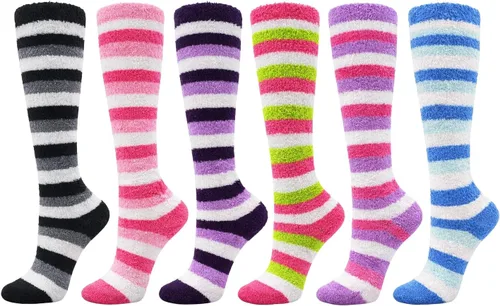 Vista 7 de Winterlace Calcetines peludos, 6 pares para mujer, cálidos, suaves, de microfibra peluda, cómodos, acogedores, paquete a granel Multicolor