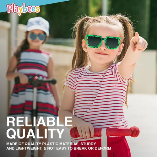 Vista 8 de Playbees Pixel Sunglasses Paquete de 12 Gafas de sol robot para niños y adultos Marcos gráficos pixelados Perfecto para fiestas de cumpleaños