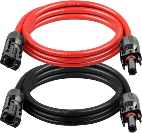 Vista 12 de XRDS -RF Cable de extensión solar 8AWG 3FT paquete de 2 unidades (rojo + negro), cable fotovoltaico con conectores solares macho/hembra, cable