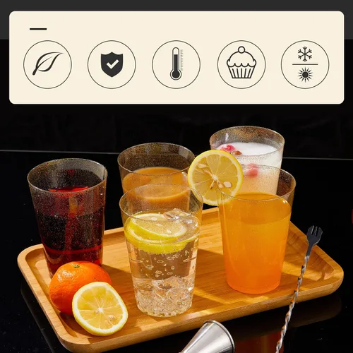 Vista 6 de N9R 100 vasos de plástico dorados de 12 onzas, purpurina dorada desechable, elegantes vasos de boda y fiesta