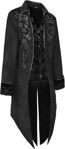 Vista 2 de IWQBQ Men's Medieval Steampunk Tailcoat Halloween Costumes Gothic Vintage Court Jacket