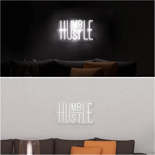 Vista 8 de Hustle - Letrero LED de neón para decoración de pared, luces LED de neón con palabras, decoración de fiestas, interruptor alimentado por USB, brillo