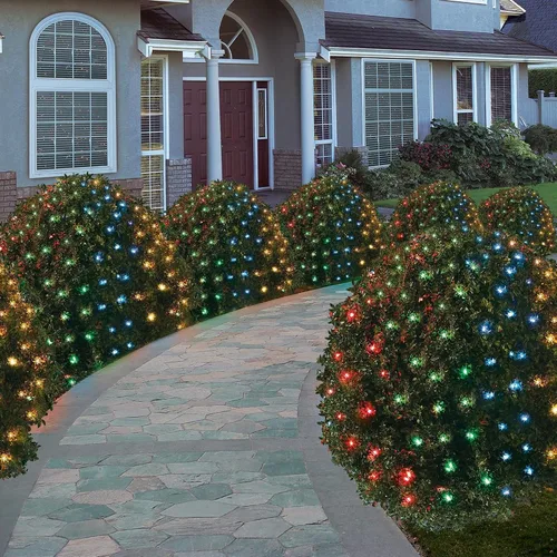 Vista 5 de Luces de Navidad para exteriores, 200 luces LED de 9.8 pies x 6.6 pies, impermeables, cable transparente, enchufable, con 8 modos, decoraciones