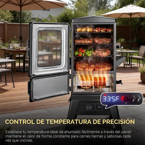 Vista 3 de Ahumador eléctrico con tapa, pantalla LED, sonda integrada para carne, ahumadores de barbacoa de gran capacidad, 4 estantes fuman más con 633 pies