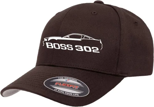 Vista 23 de 2012 2013 Ford Boss 302 Mustang Classic Car Outline Design Flexfit 6277 Gorra de béisbol atlética cabida Negro