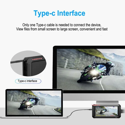 Vista 13 de VSYSTO Cámara WiFi para salpicadero de motocicleta, monitoreo de estacionamiento, GPS de 4 pulgadas, cámara de visión trasera de motocicleta