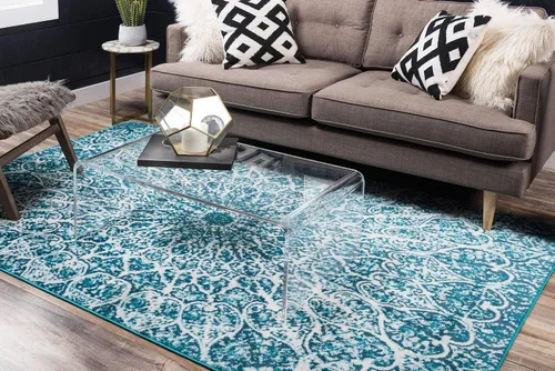 Vista 2 de Unique Loom Colección Sofia - Alfombra Grace (7' 1" x 10', Turquesa/ Marfil)