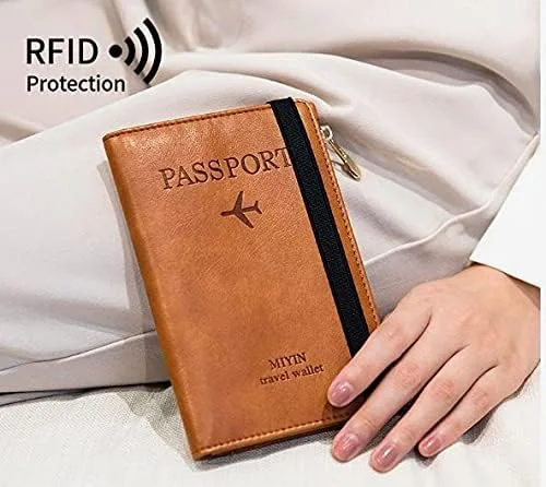 Vista 4 de Funda para pasaporte, funda para pasaporte, piel sintética, RFID, multifuncional, protector de viaje con cremallera.