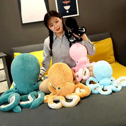 Vista 4 de XIYUAN Juguete de peluche de pulpo, pulpo, lindo muñeco de peluche de ojos grandes, pulpo, animales de peluche, animales marinos de peluche suave