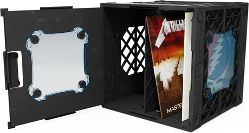 Vista 2 de CrateVinyl - Caja de almacenamiento modular para discos de vinilo para álbumes LP con divisor y 2 paneles transparentes
