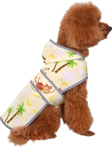 Vista 38 de Impermeable para perros pequeños y cachorros, chaqueta impermeable con capucha con tiras reflectantes, agujero para la correa y poncho de ajuste