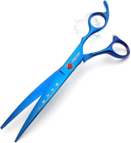 Vista 6 de KINGSTAR Juego de tijeras profesionales de aseo de mascotas de 7.0 pulgadas, color azul titanio, tijeras rectas, adelgazantes y curvas, juego de 4