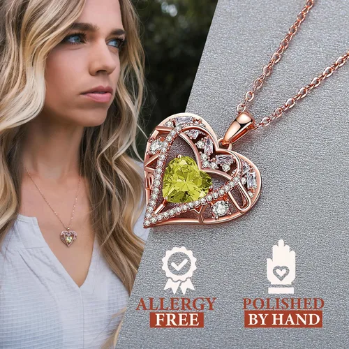 Vista 28 de Collar de cristal de 5 corazones, chapado en oro rosa de 18 quilates, colgante con cadena de plata de ley 925 de 18 + 2 pulgadas, joyería de piedra