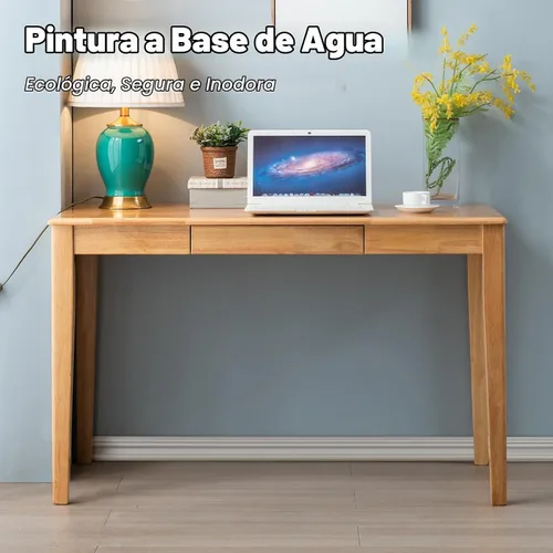 Vista 6 de Escritorio de madera maciza con cajón, escritorio de madera para oficina en casa para el trabajo, escritorio de computadora para estudiantes