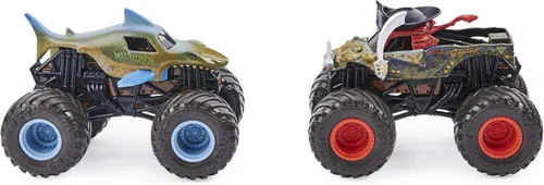 Vista 4 de Monster Jam Megalodon vs Pirate's Curse - Camiones que cambian de color a escala 1:64, paquete doble para niños de 3 años en adelante
