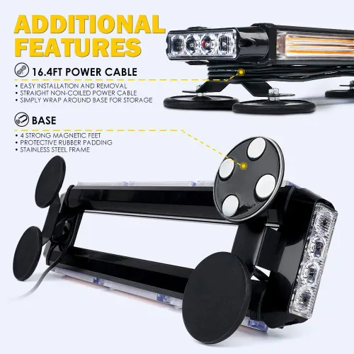Vista 5 de Xprite Barra de Luces Estroboscópicas Intermitentes LED COB Ámbar para Techo de Doble Cara de 21" de Alta Visibilidad Luces de Baliza de Advertencia