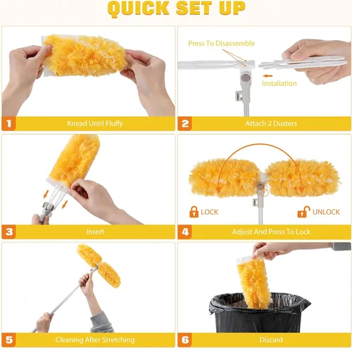 Vista 6 de Mango extensible de 6 pies con 20 piezas, kit de repuestos de plumero resistente de 360° para Swiffer, microfibra electrostática 4 veces