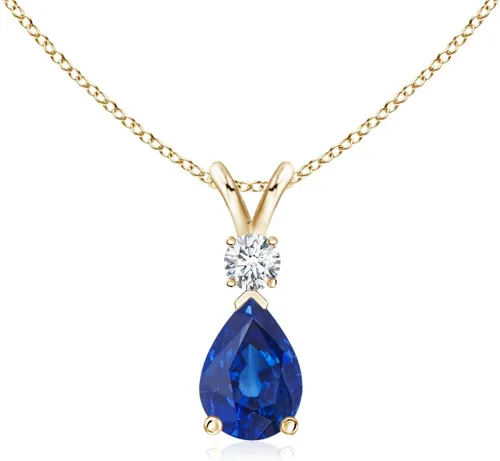 Vista 89 de Angara Colgante de lágrima de zafiro azul natural con diamante en plata/oro macizo de 14 quilates/platino Cumpleaños, compromiso, aniversario