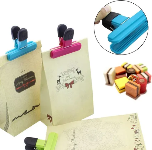 Vista 3 de Paquete de 6 clips resistentes para bolsas de chips (3 grandes y 3 tamaños pequeños) clips de sellado de bolsas de plástico hermético, agarre