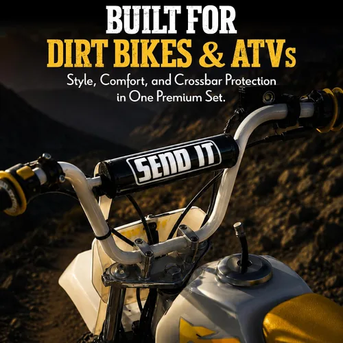 Vista 3 de SEND IT Almohadilla de manillar con DONUTS GRATIS Handlebar para bicicleta de cross ATV Crossbar (Negro, Pit Bike)