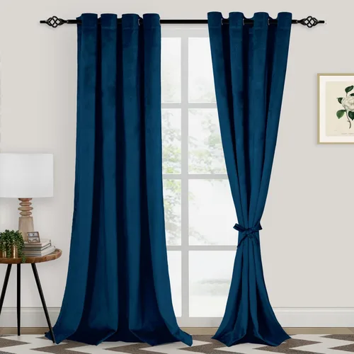 Vista 44 de XWZO Cortinas de terciopelo azul de 63 pulgadas de largo, elegantes cortinas de lujo suaves para sala de estar, aislamiento térmico, oscurecimiento