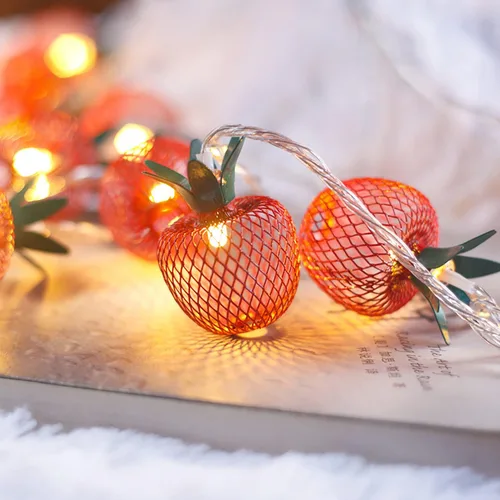 Vista 8 de Cadena de luces de malla metálica con forma de fruta de manzana de hierro de 6.6 ft, 6.6 pies, funciona con pilas, lámpara parpadeante para 2M 10LED