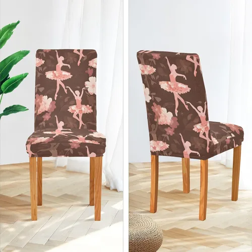 Vista 4 de ALAZA Juego de 4 fundas para sillas de comedor, danza de flores y bailarinas, tela de elastano, elástica, extraíble, corta, para cocina, comedor