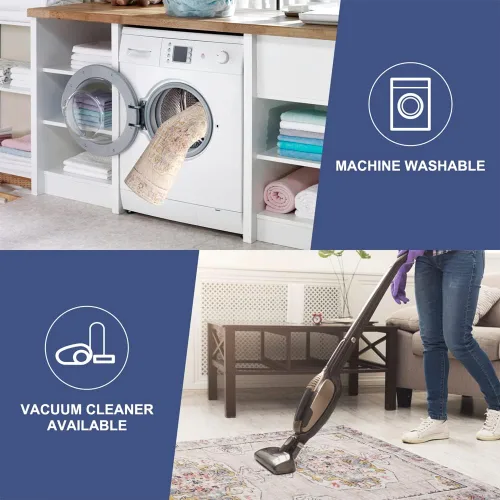 Vista 5 de wxnzsl Alfombra bohemia vintage lavable a máquina con respaldo antideslizante, alfombra persa envejecida de pelo bajo para dormitorio, cocina y baño
