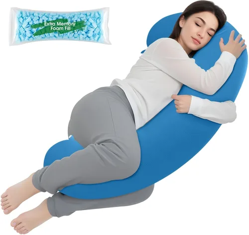 Vista 13 de TranquilRelax Almohada corporal en forma de C para dormir de lado, almohada larga de espuma viscoelástica para piernas, cadera y espalda, funda Negro