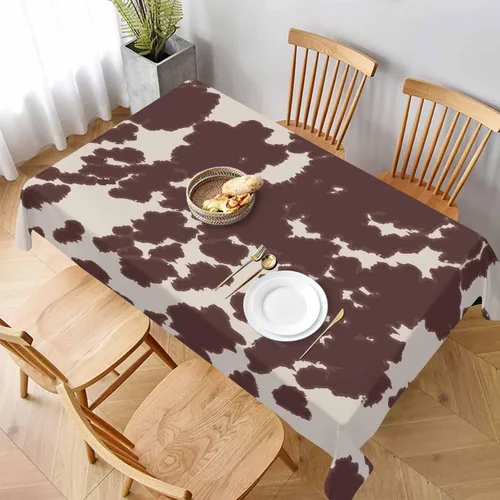 Vista 2 de TKS MITLAN Mantel rectangular de vaca o caballo, 52 x 70 pulgadas, con manchas marrones, piel de animal, estampado de caballo de vaca, mantel
