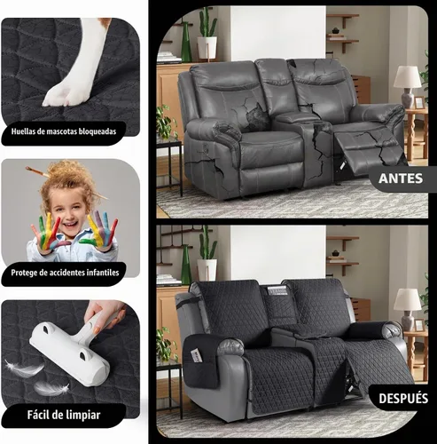 Vista 3 de TAOCOCO - Funda reclinable para sofá de 2 plazas con consola 100% impermeable, funda reclinable lavable antideslizante para 2 asientos, protector